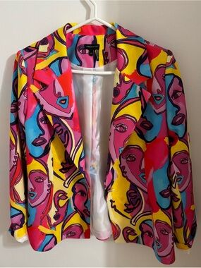 TRICOTTO Women's Multicolor Artistic Face Print Blazer